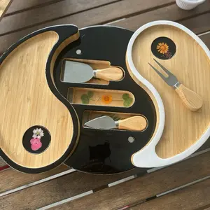 Yin & Yang Custom Resin Art Charcuterie Board with Floral Design and Unique Split Design for Creative Display Kitchen Handmade