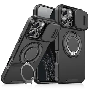 Shockproof iPhone Case with Slide Camera Cover & Ring Holder Kickstand