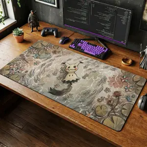 [SALE UP TO 45%] Mimikyu Cottagecore Desk Mat, Pokemon Watercolor Mouse Pad, Spooky Cute Ghost Type Keyboard Pad, Cozy Earthy Gaming Setup and Chair Mat