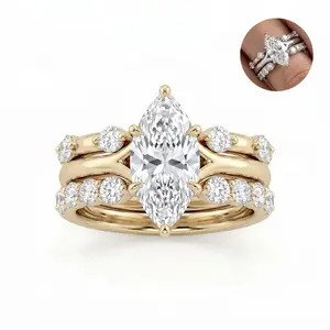 D/VVS1 2.5CT Ice-Cut Gems Engagement Ring Set for Women, Marquise Center 3-Piece Stackable Bridal Wedding Band Promise Rings, Size 5-10