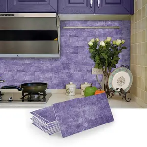 16/32/64PCS SJM 3D Vintage Purple Tile Stickers Self-Adhesive PE Foam Waterproof Kitchen Bathroom Decor