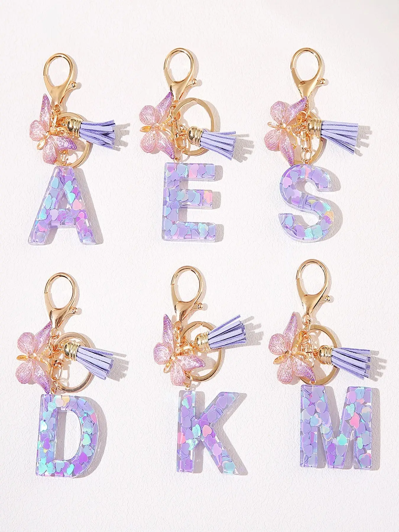 Initial Letter Keychain, Stylish Keychain, Butterfly & Tassel Decor Keychain, Resin for Women & Girls, Bag Backpack Charm, Car Hanging Pendant, Cute Keychains for Car Keys, for Birthday Gift