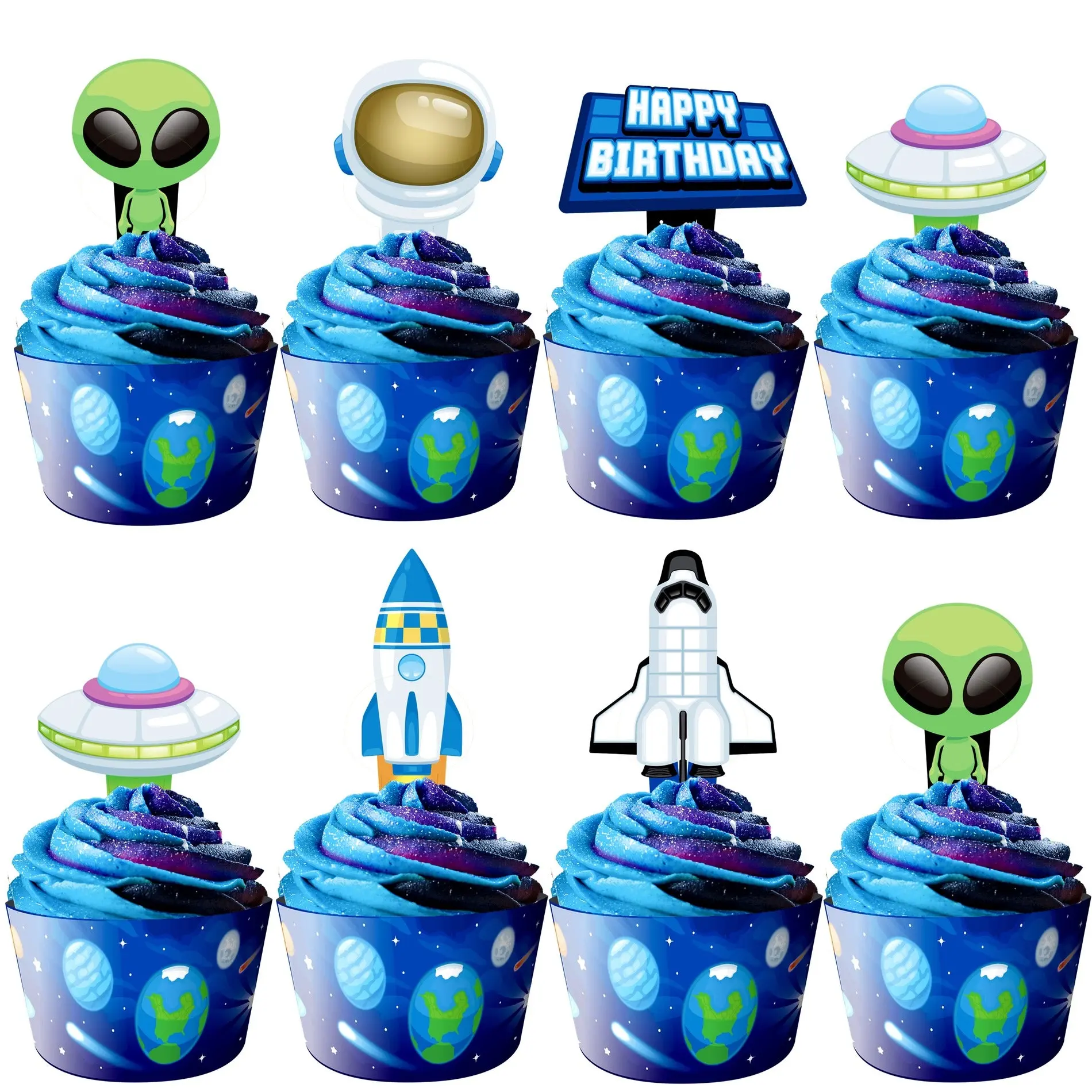 Outer Space Cupcake Toppers & Outer Space Cupcake Wrappers