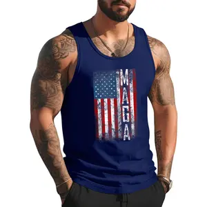Vintage Grunge MAGA American Flag Lover Funny Gifts Tank Top , Summer Gym Muscle Sleeveless, Casual Knitted Slim Fit Beach Tank top Fabric Menswear
