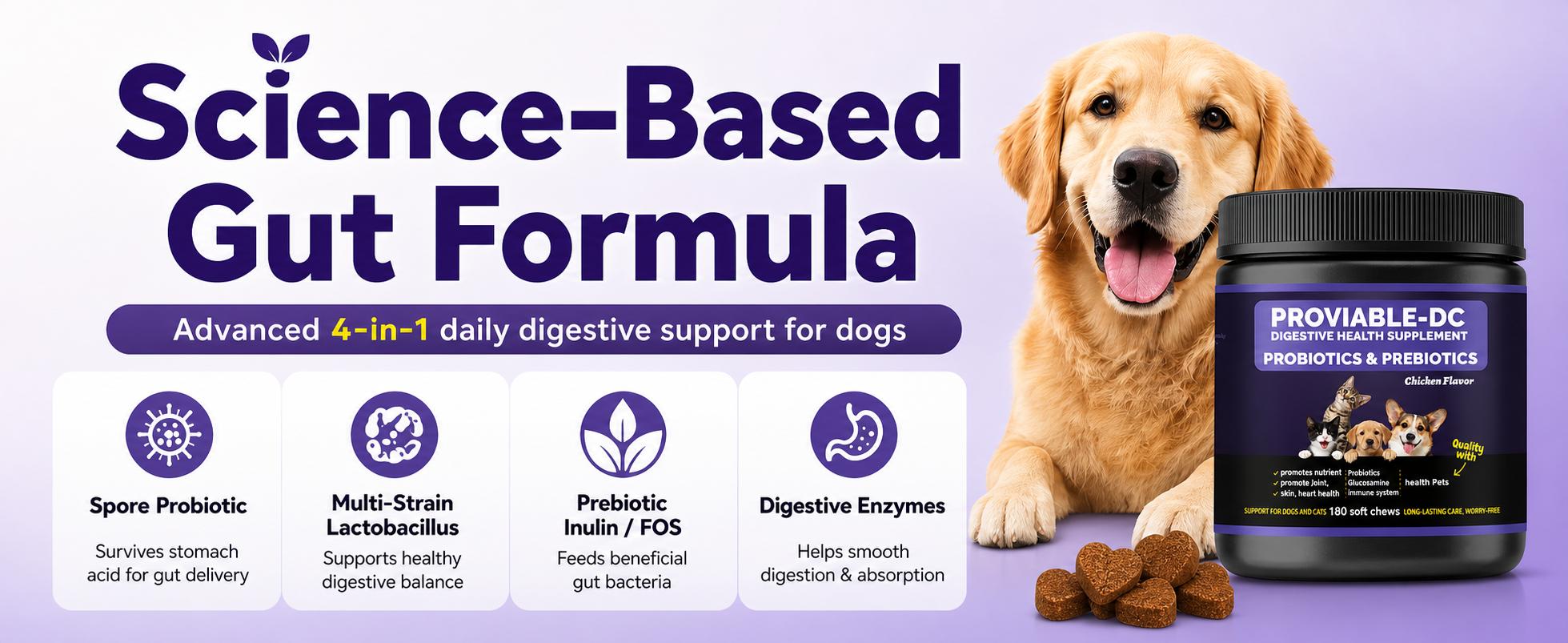 180ct Dog & Cat Prebiotic & Probiotic Soft Chews - 4-Strain 5B CFU, Digestive Enzymes, Organic Inulin - Chicken Flavor for Gut Balance, Immune Health, Digestion, Stool Quality Support
