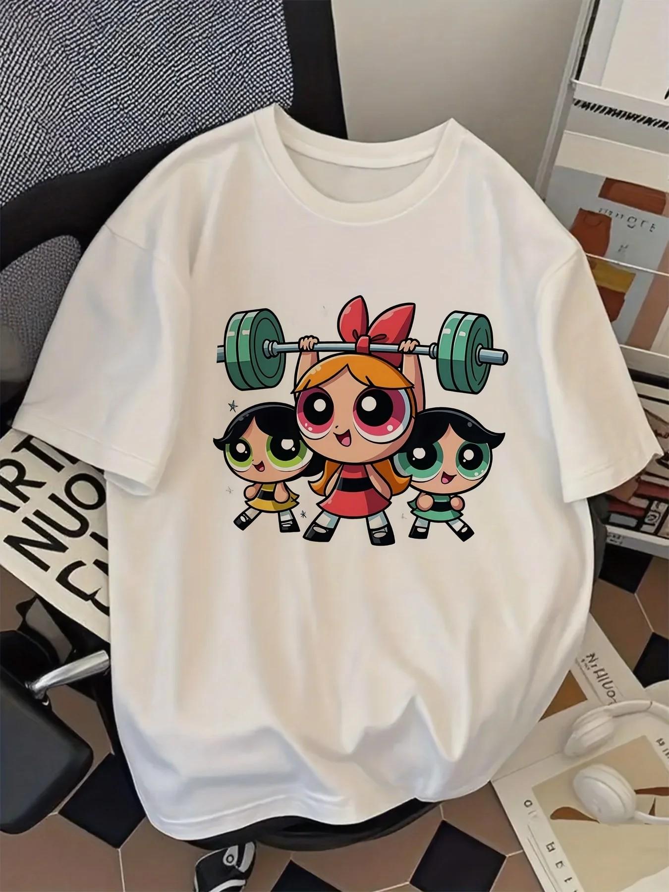 Girls Super Powerful Blouse Training Harajuku Short Sleeve Casual Women's T-shirt Clothing Street Tops Tees Aesthetic Clothes