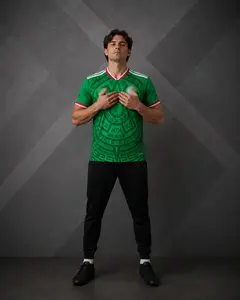 Men's Green Geometric Pattern Athletic Jersey, Mexic0 Lightweight Breathable Sports Shirt