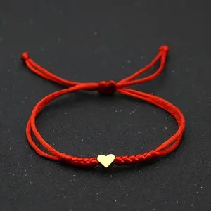 Chic Adjustable Red Rope Bracelet with Heart Charm - Handcrafted, Versatile Accessory for Women, Perfect for Everyday & Party Wear
