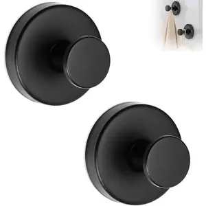 Suction Cup Hooks for Shower, Removable Towel Hooks for Bathroom Window Glass Door Wall, Bath Robe Looafh Wreath Hook for Hanging - 2 Pack, Black