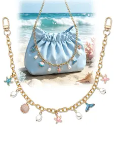 Beachy Purse Charms Chain Seashell Bag Chains Pearl Sea Shell Bag Charm Purse Chain Pendant Ocean Beach Theme Decorative Bag Extension Chain Pink Blue Handbag Chain Purse Accessories for Shoulder Crossboby Hobo Underarm Bag, Stylish Playful Charm