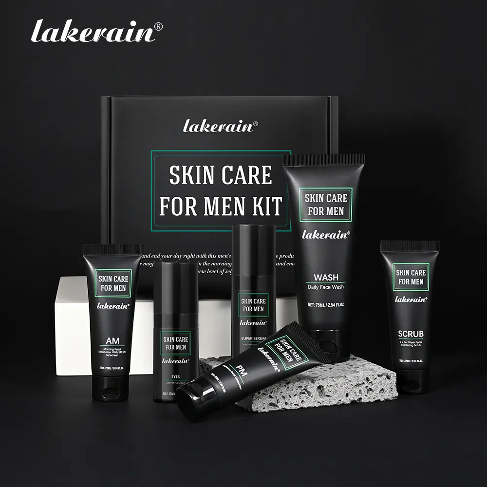 Men's Skincare Set, Oily Skin Control & Hydration Kit | Mini Portable Size (Face Wash + Scrub + Day/Night Eye Serum + SPF Day Cream + Night Cream) , Travel Size for Business Trips & Travel