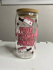 True Crime Junkie Glass Can