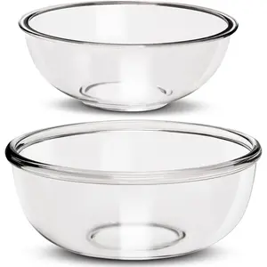 Large Borosilicate Glass Mixing Bowls, Set of 2 (6.4QT, 3.7QT) - Heavy-Duty, Stackable & . Oven, Microwave, Dishwasher & Freezer Safe. Ideal for Sourdough, Baking, Prepping, Serving.