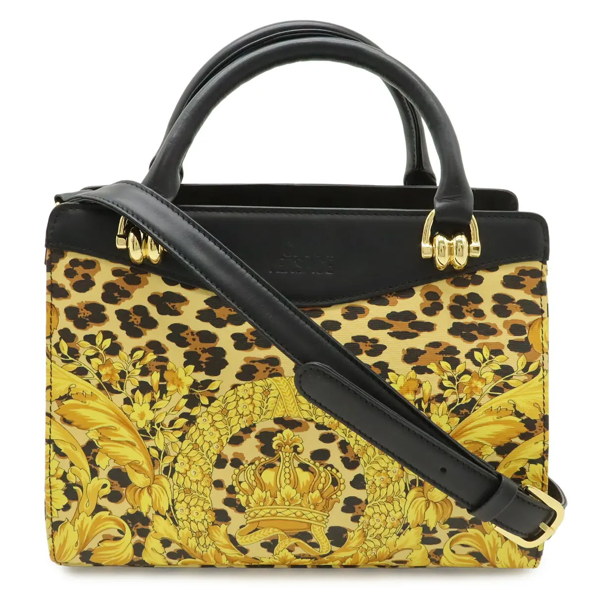 Pre-owned VERSACE Plastic Shoulder Bags Gianni Baroque Leopard Coated Canvas 2way Handbag