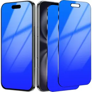 ROGEE Screen Protector for  16 Tempered Glass for, 2 Pack 25  Anti-Spy Gradient Colorful Anti-Blue Light Eye Protection with Installation Frame Case Friendly (6.1 inch Blue)