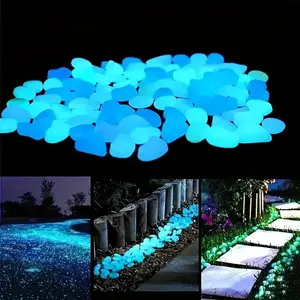 1000pcs Night Glow Blue Rocks, Solar Powered Outdoor Garden Path Stones, Non-Toxic Luminescent Pebbles, Courtyard Walkway Decor, Landscape Lighting Stones