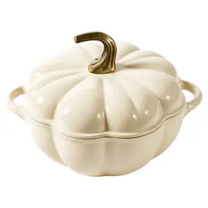Pumpkin Cast Iron Dutch Oven with Lid, Enamel Cooking Pot for Soup Stew Bread, Heavy Duty Casserole Pot, Cream White Orange Red Black Cookware outdoorfun