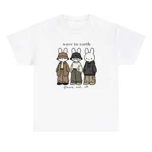Wave To Earth Miffy Vintage Crewneck Tee For Men Casual Short Sleeve Shirt All Available Whimsical Playful Design cotton