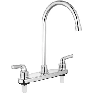RV Kitchen Sink Faucet Deck Mounted 8 Inch Camper Kitchen Faucets with 360° Swivel Spout Mixer Taps for Campers Motorhome Travel Trailer, Polished Chrome, High Arc Spout