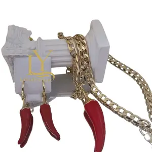 LaYaiBoutique #1311 Red Chili Necklace and Chili Earrings Protection Oro Laminado 14k with Red Chili Pendant and Gold Chain.