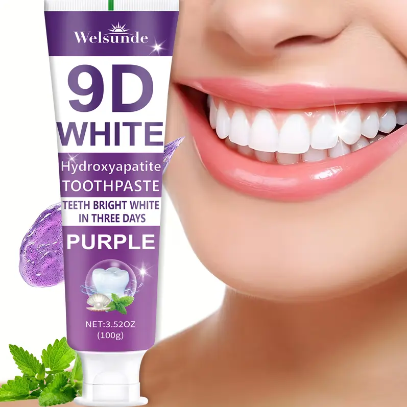 2Pcs Welsunde 9D Purple Toothpaste, Hydroxyapatite Formula, Oral Cleaning, Refreshing Breath, Daily Teeth Care, 100g Each Teeth Brightening Toothpaste