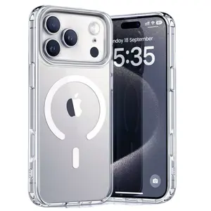 Magnetic Clear Protective Phone Case Casing for iPhone 11 12 13 14 15 16 16e 17Air 17 Plus/Pro/Pro Max - Compatible with MagSafe Wireless Charging, Shockproof Anti-Scratch Bumper Cover with Transparent Back Protection