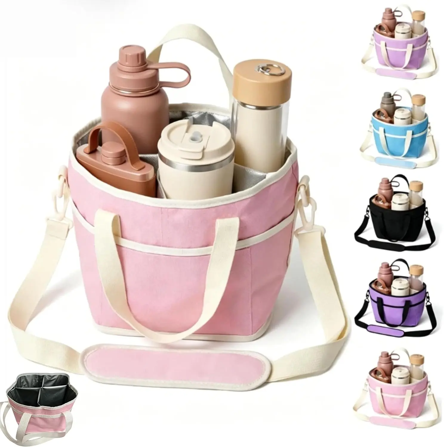 Drink Carrier Bag for 4 Cups, Water Bottle Holder with Adjustable Strap, Reusable Drink Holder Bag, Portable Beverage Caddy Tote for Coffee, Picnic, Office, Travel,dorm room inspo,college dorm essentials,dorm haul