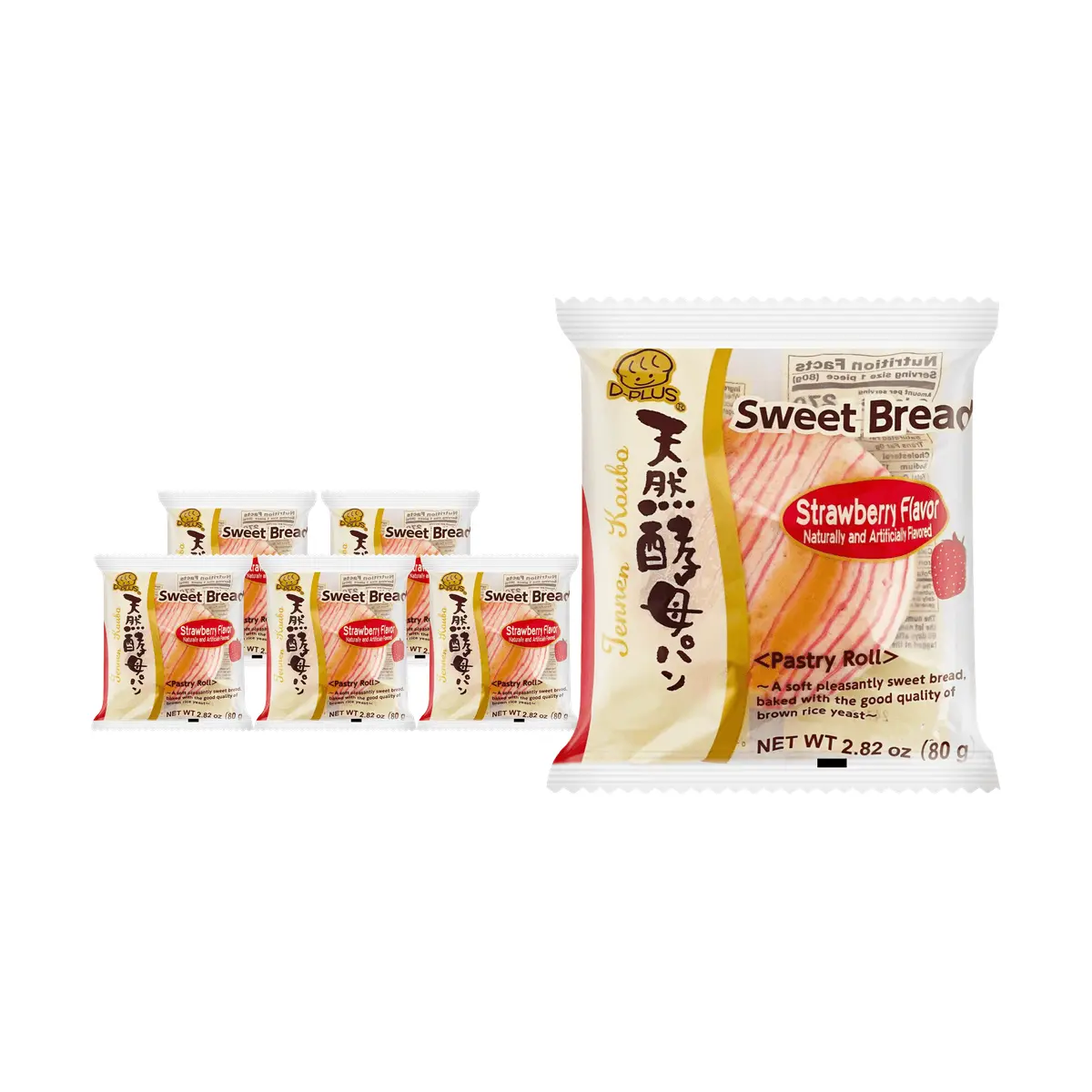 D-PLUS Japanese Natural Yeast Strawberry Flavor Bread 6 Pack 80g x 6 Nutritious Breakfast Snack