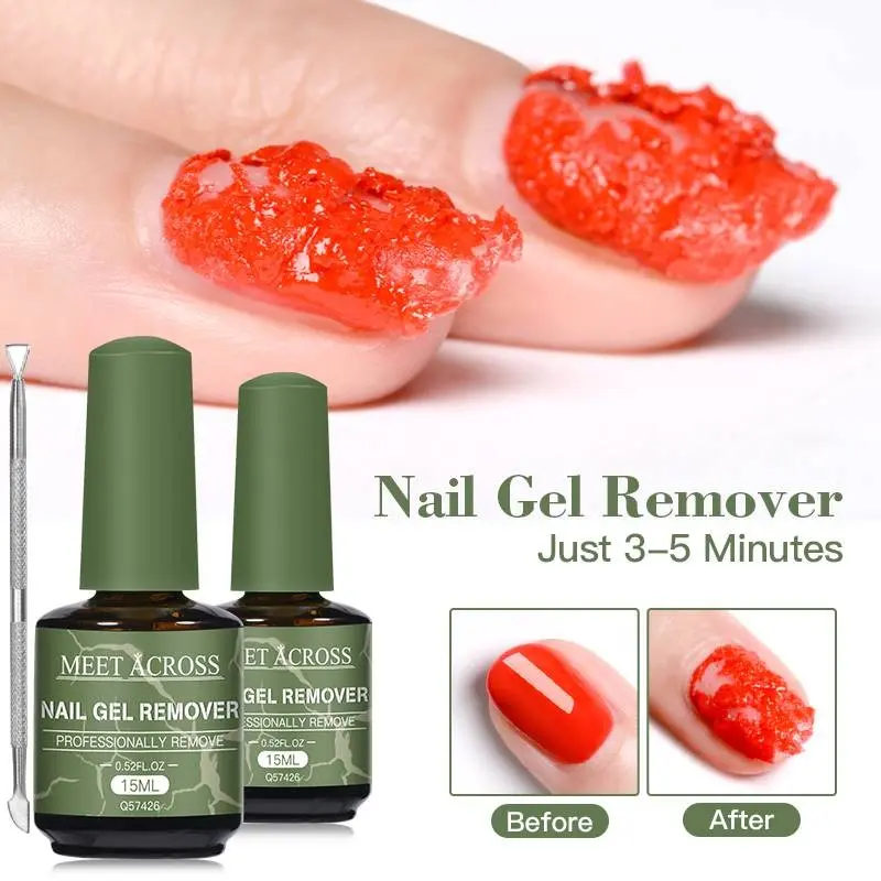 MEET ACROSS 2pc 15Ml Nail Gel Polish Remover with Tools, Gel Nail Polish Remover Kit, Nail Products, Uv Gel Polish Remover, In 3-5 Mins Removes Soak-Off Nail Glue Varnish Manicure