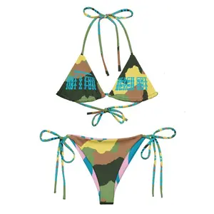 Funny Not A Fan Beach Girl String Bikini Set For Women Colorful Camo Triangle Swimsuit Tie Side Two Piece Swimwear Trendy Summer Beach Vacation Pool Party Bathing Suit Outfit