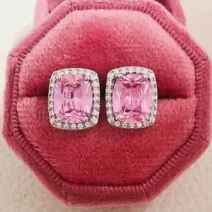 925 Sterling Silver Cushion Pink Sapphire Stud Earrings