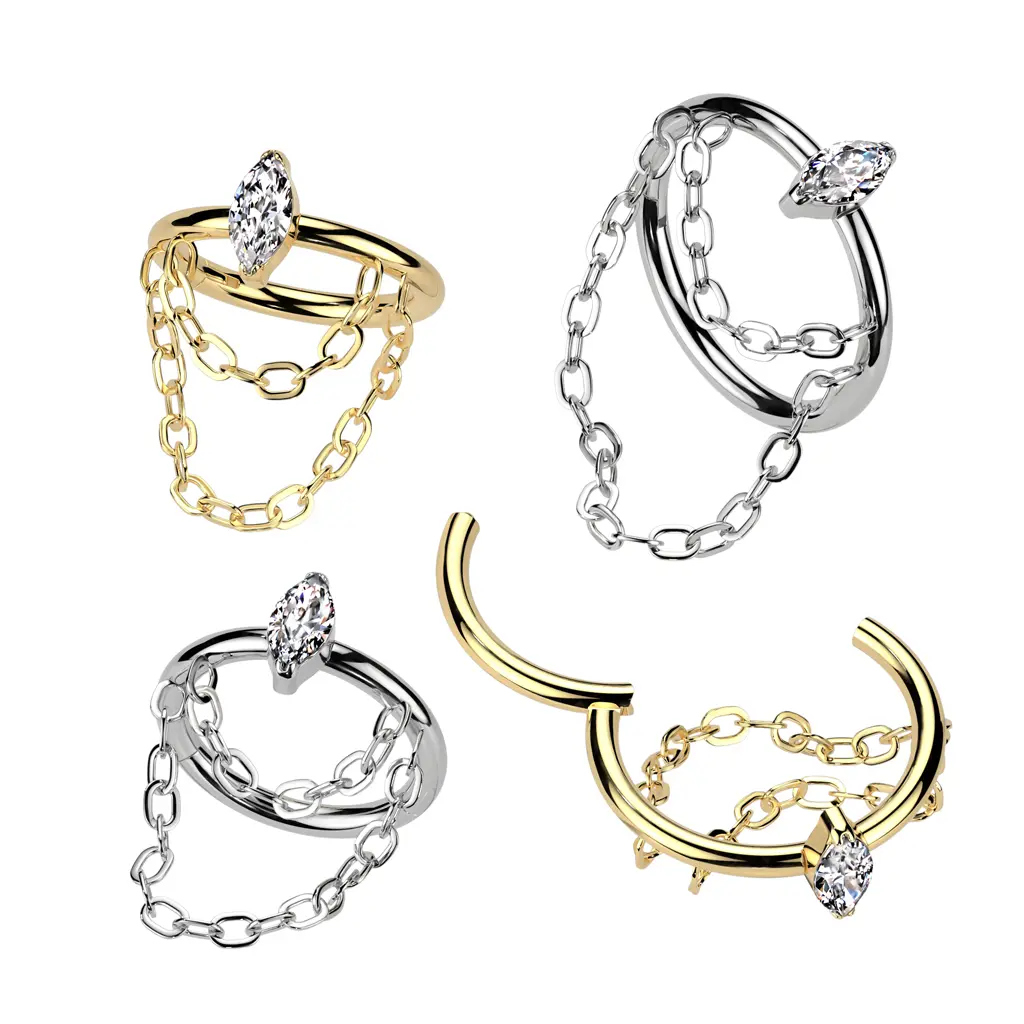 16G Double Chain Clicker Hoop • Marquise Diamond • Dangle Chain Helix Ring • Conch Hoop • Hinged Clicker Hoop • Chain Hoop • Titanium