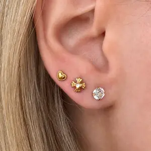 EVRY JEWELS Female Gold or Silver Plated Sweetheart Flat Back Earrings, 3-Piece Earring Stack Set for Women