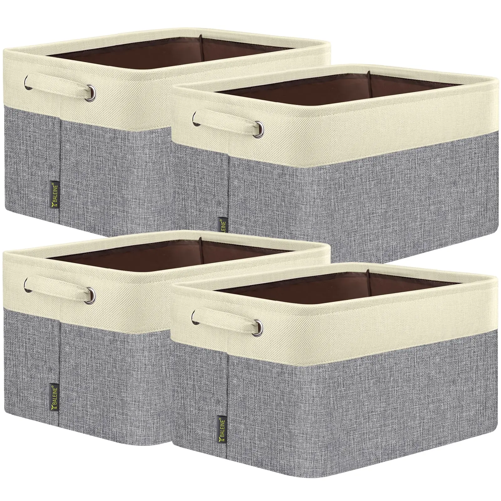 4-Pack Large Rectangular Grey Decorative Fabric Storage Bins - Household Items Decor, Home Storage Solutions for Nursery & Family Organization, Closet Clothes Toys Towels Holders, Nursery Organization