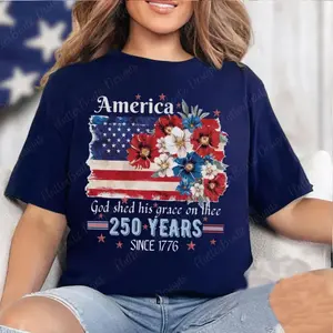 America 250 Years Shirt,God Shed His Grace on Thee Shirt, Patriotic Floral Flag Tee, 1776-2026 USA Anniversary Shirt, Coquette 4th of July Shirt, Christian American Flag Tee