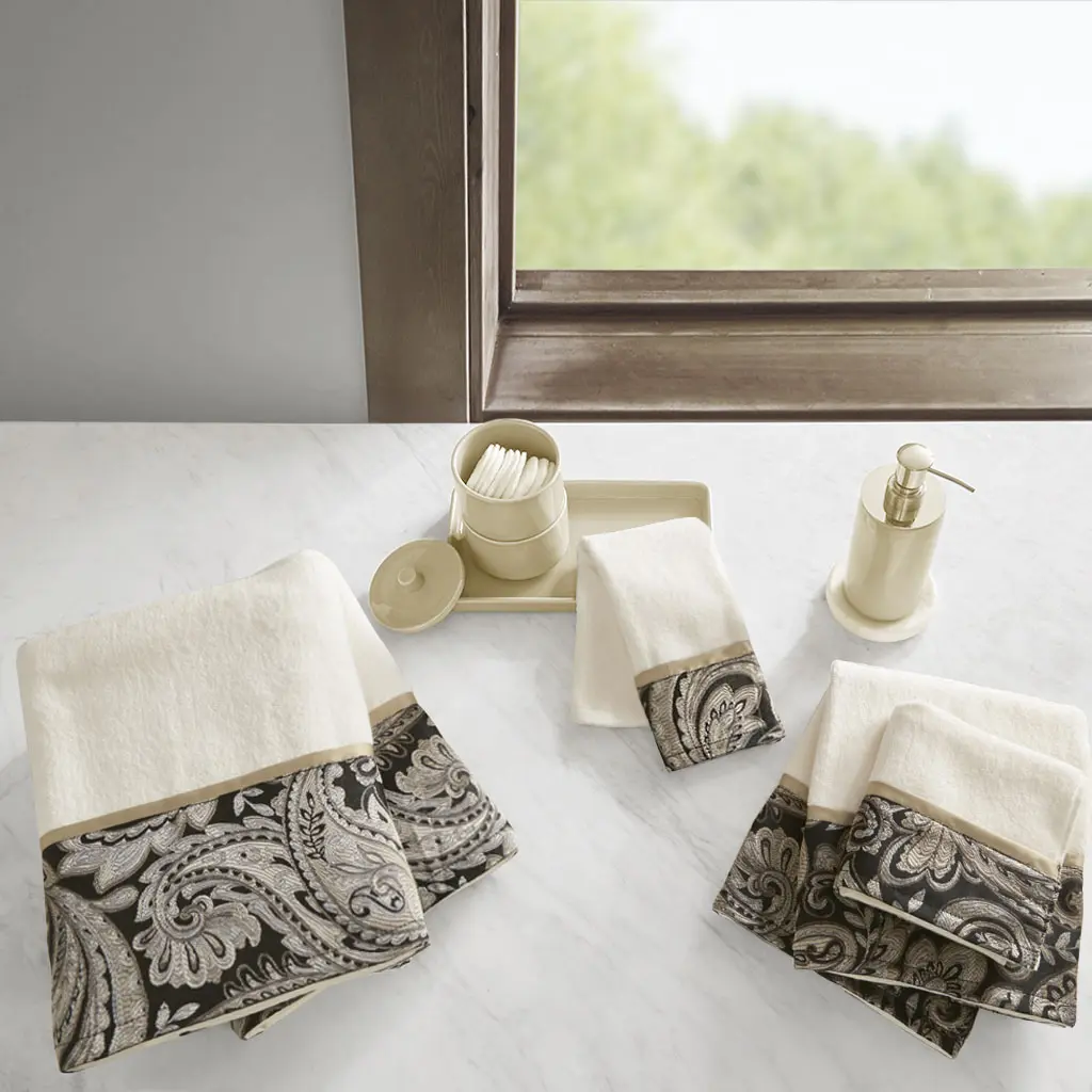 Jacquard Towel Set, 6 Pieces – Soft Cotton Blend, Quick-Dry Bath, Hand & Washcloth Collection with Woven Pattern, Ideal for Bathroom, Guest Room, Spa, Multiple Color Choices