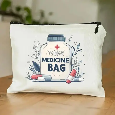 Medicine Zipper Bag, 1 Count Waterproof Cosmetics   Canvas  Storage Bag, Travel Pill Organizer, Travel Accessories, Zipper Pouches, Portable Storage Organizer, Resealable Zipper Pouch, Resealable Packaging
