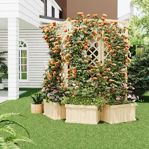 2/3‑Panel Cedar Privacy Screen Freestanding Garden Fence with Planter Box 62″×10″×65″ 41'' x10'' x65'' Tall Outdoor Divider with Drain Holes & Raised Bed for Patio, Deck & Backyard