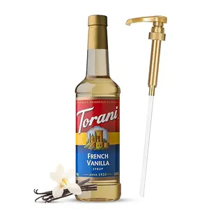 Torani French Vanilla Syrup for Coffee 25.4 Ounces Coffee Syrups and Flavors with Jimoco Pump Syrup Dispenser Beverage Sweet