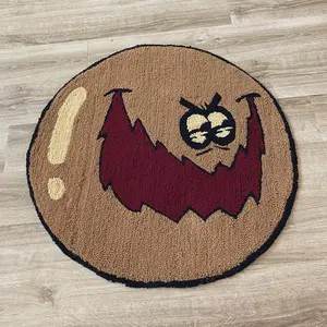 Ins style devil smiling face floor mat, Round Rug with unique and quirky design, Decorative Area Rug, bedroom bedside mat with anti slip and wear-resistant foot pad suitable for competitive rooms/male bedrooms, thick, Super Soft Rug and easy to clean