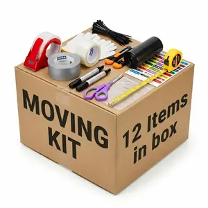 Moving Kit - 12Items, Packing Supplies Set, Moving Supplies Tape, Tape Dispenser, Duct Tape, Scissors, Utility Knifes