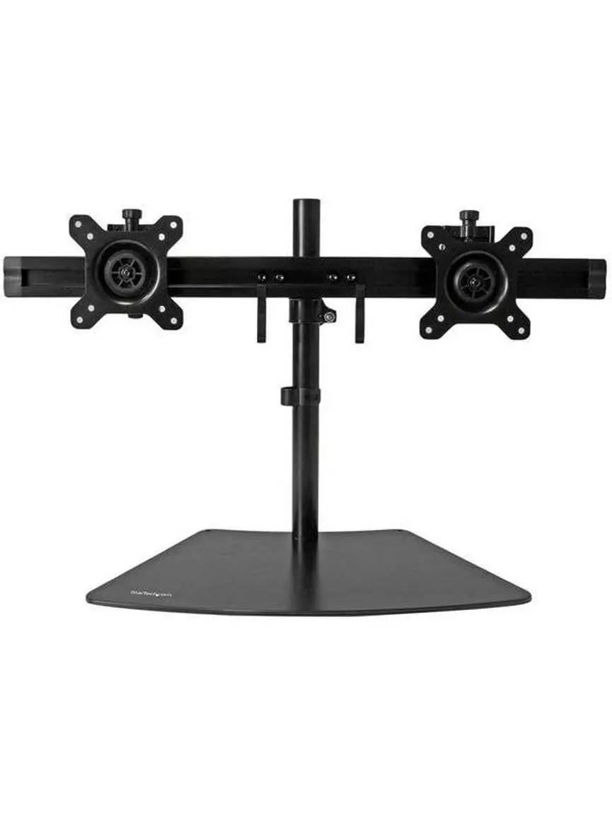 Startech ST-ARMBARDUO Dual Monitor Mounting Arm - Horizontal Adjustable, Black Free-Standing Mount with Low-Profile Base for Computers, Free Up Space & Flexible Use