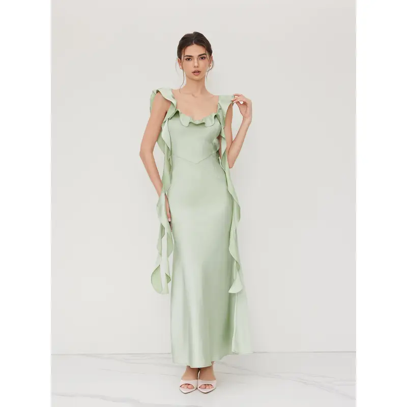 cider emerald green dress V-Neck Sculptural Column Gown 4 / Juniper main image 1