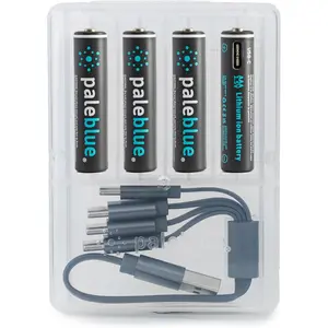 USB Rechargeable AAA Lithium Batteries, 1 Hour Charge Time, Recharge Over 1000 Times, 600 mAh, 4-in-1 USB-A to USB-C Charging Cable, 4 Pack