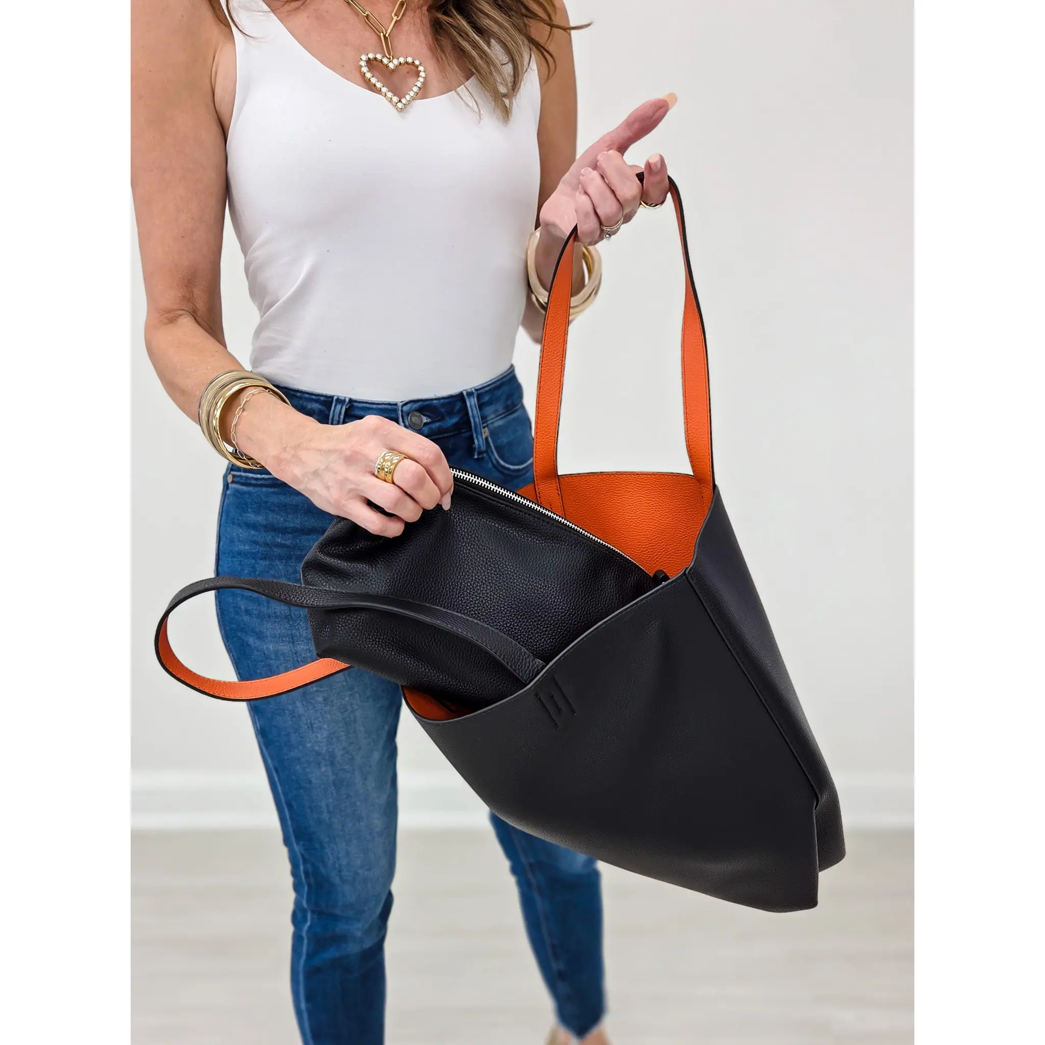Reversible Never Full Everyday Tote Bag - Black/Orange