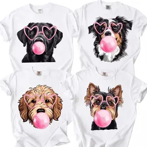 Women's Short-Sleeve Bubblegum Dog Graphic T-Shirt - Smooth Lightweight Fabric, Essential Valentine's Day Custom Design Top for Her