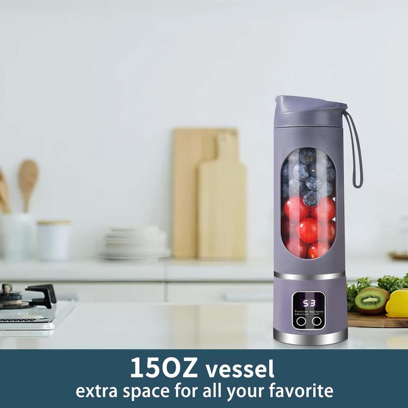 Smart LED Portable Blender Personal Juicer for Shakes,Fresh juice and Smoothies - 20 OZ Electric Protein Shaker Bottle with Insulated Sleeve, Travel Lid, USB-C Rechargeable - 12 blades,with strong blending Small Blender Cup for Kitchen, Office, Gym