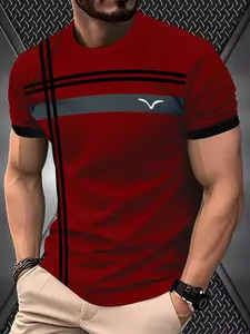 Men's Fashion Casual T-Shirt, Lightweight Polyester, Round Neck Short Sleeve, All-Season Comfort, Daily Wear