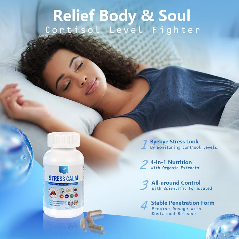 RevitaPlus Stress Calm Dietary Supplement with Ashwagandha Maca Magnesium Vitamin B12 & B6 Black Pepper 90 Veggie Capsules for Stress Relief Sleep Support & Strength Enhancement Made in USA FDA Registered - Healthcare