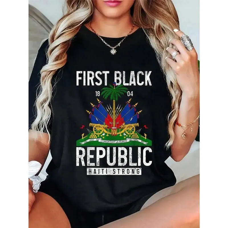 Celebrate Haiti with 100 Percent Cotton We Love Haiti Graphic Tee Featuring Haitian Flag Design for Men and Women